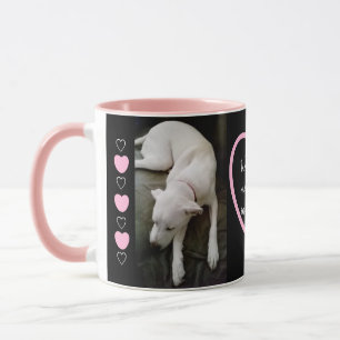 Cute Slaping White Dog Love Message in Heart Pink Mok