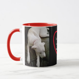 Cute Slaping White Dog Love Message in Heart Red Mok