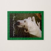 Cute Slaping White Puppy Dog Peace Kerstmis Legpuzzel (Horizontaal)