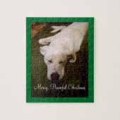 Cute Slaping White Puppy Dog Peace Kerstmis Legpuzzel (Verticaal)