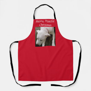 Cute Slaping White Puppy Dog Red Kerstmis Schort