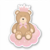Cute Slapy Beer met roze kroonkroon op een cloud Sticker (Voorkant)