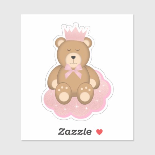 Cute Slapy Beer met roze kroonkroon op een cloud Sticker (Vel)
