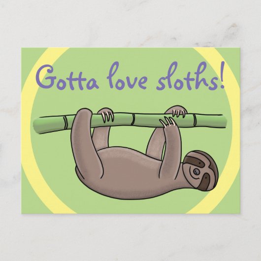 Cute slapy sloth hangt op groene bamboe cartoon briefkaart (Voorkant)