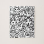 Cute Slavic Folk Art Nesting Dolls Family Colour Legpuzzel<br><div class="desc">nestpoppoppenfamilie zwart-wit Slavische folkkunst voor het kleuren.</div>
