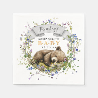 Cute Sleeping Baby Bear Baby Shower Napkins Servet