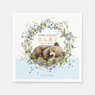 Cute Sleeping Baby Bear Baby Shower Napkins Servet