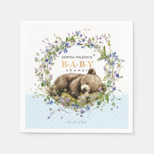Cute Sleeping Baby Bear Baby Shower Napkins Servet (Voorkant)