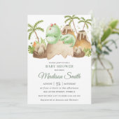 Cute Sleeping Baby Dinosaur Jurassic Boy Shower  Kaart (Staand voorkant)