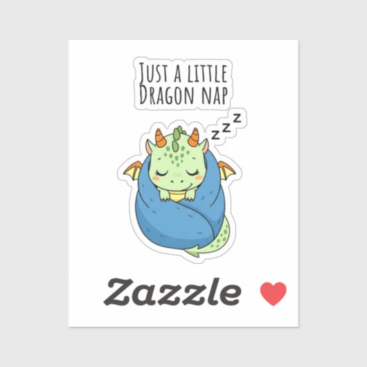 Cute Sleeping Baby Dragon Just A Little Nap Sticker (Vel)