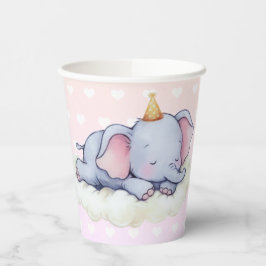 Cute Sleeping Baby Elephant Baby Shower Paper Cups Papieren Bekers