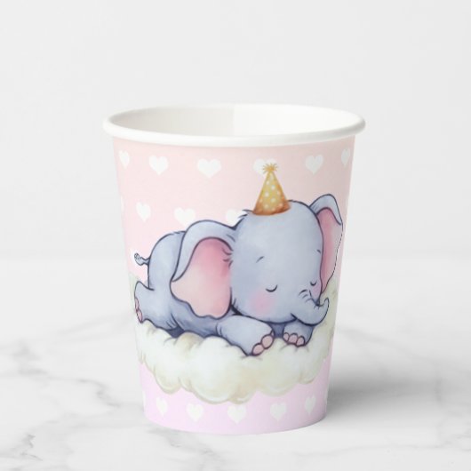 Cute Sleeping Baby Elephant Baby Shower Paper Cups Papieren Bekers (Links)