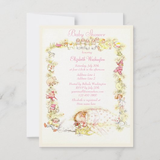 Cute  Sleeping Baby Girl & Speys Baby shower Kaart (Achterkant)