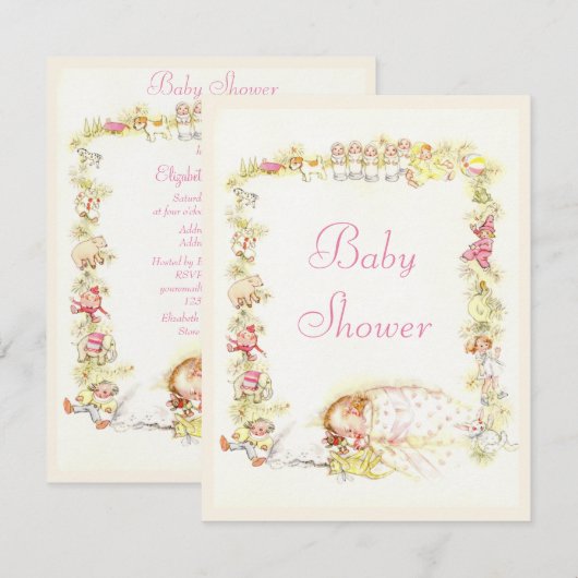 Cute  Sleeping Baby Girl & Speys Baby shower Kaart (Voorkant / Achterkant)