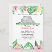 Cute Sleeping Baby olifant Tropische Bloemen Kaart (Voorkant)
