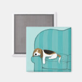 Cute Sleeping Beagle Dog aan huis op de bank Magneet (Voorkant / Achterkant)