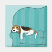 Cute Sleeping Beagle Dog aan huis op de bank Magneet (Voorkant)