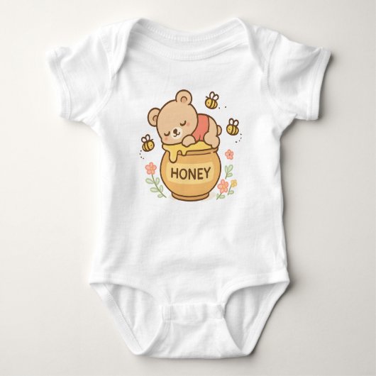 Cute Sleeping Bear Honey Pot Bees Romper (Voorkant)