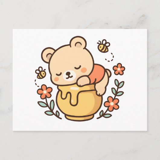 Cute Sleeping Bear Honey Pot Kawaii Design Briefkaart (Voorkant)