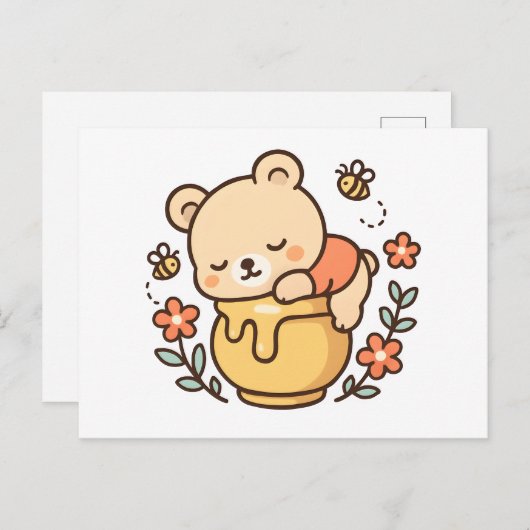 Cute Sleeping Bear Honey Pot Kawaii Design Feestdagenkaart (Voorkant / Achterkant)