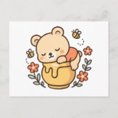Cute Sleeping Bear Honey Pot Kawaii Design Feestdagenkaart (Voorkant)