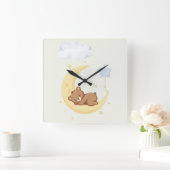 Cute  Sleeping Bear Nursery Wall Clock Vierkante Klok (Huis)