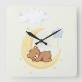Cute  Sleeping Bear Nursery Wall Clock Vierkante Klok (Voorkant)