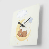 Cute  Sleeping Bear Nursery Wall Clock Vierkante Klok (Hoek)