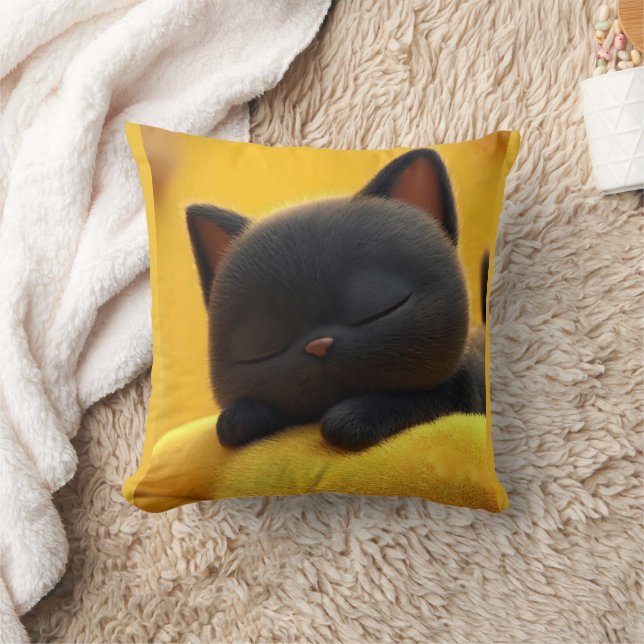 Cute Sleeping Black Cat Pillow Cozy Pet Lover Gift Kussen (Deken)