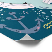 Cute Sleeping Blue Whale Underwater Doodle Poster (Hoek)