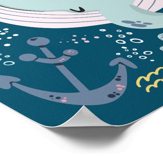 Cute Sleeping Blue Whale Underwater Doodle Poster (Hoek)