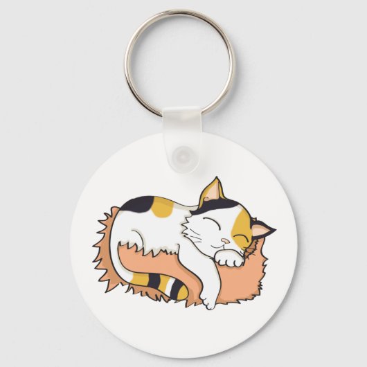 Cute Sleeping Calico Cat Sleutelhanger (Voorkant)