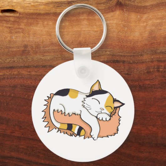 Cute Sleeping Calico Cat Sleutelhanger (Voorkant)