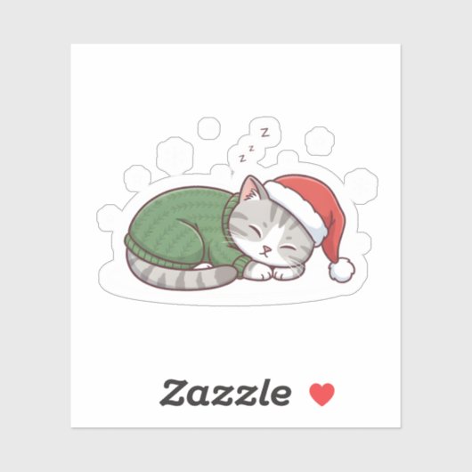 Cute Sleeping Cat Christmas Sticker & Magnet (Vel)