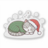 Cute Sleeping Cat Christmas Sticker & Magnet (Voorkant)