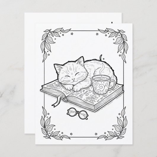 Cute Sleeping Cat Coloring Page (Voorkant / Achterkant)
