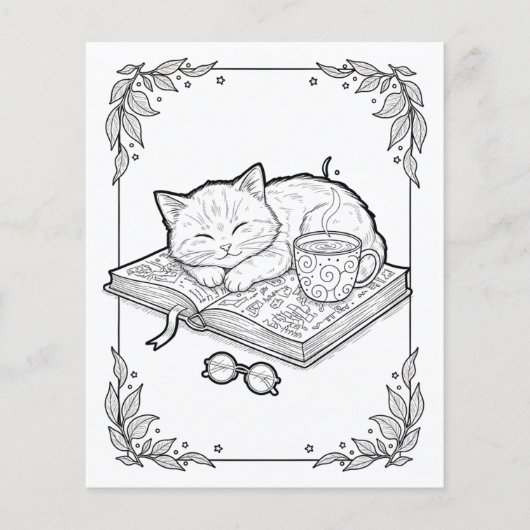 Cute Sleeping Cat Coloring Page (Voorkant)
