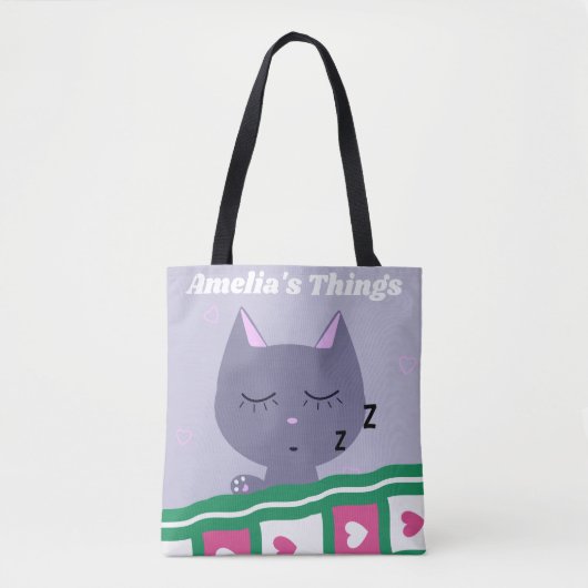 Cute Sleeping Cat in Bed Personated Tote Bag (Voorkant)
