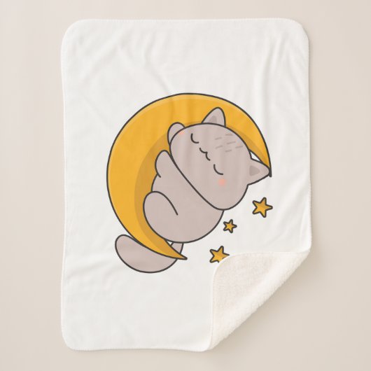 Cute Sleeping Cat on Crescent Moon Sherpa Deken (Voorkant)