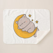 Cute Sleeping Cat on Crescent Moon Sherpa Deken (Voorkant (horizontaal))