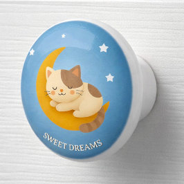 Cute Sleeping Cat on Moon Sweet Dreams Keramische Knop