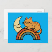 Cute Sleeping Cat on Rainbow with Moon  Briefkaart (Voorkant / Achterkant)