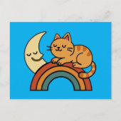 Cute Sleeping Cat on Rainbow with Moon  Briefkaart (Voorkant)