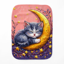 Cute sleeping cat resting on a crescent moon