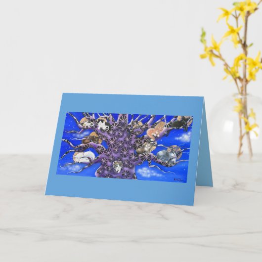 Cute Sleeping Cats in Tree  Kaart (Gele Bloem)