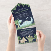 Cute Sleeping Dinosaur Navy Blue Baby shower All In One Uitnodiging (Afscheurbaar)