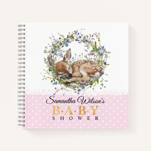 Cute Sleeping Doe Baby Shower Guest Book Notitieboek (Voorkant)