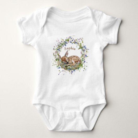 Cute Sleeping Doe Girl Baby Shower Romper (Voorkant)