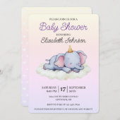 Cute Sleeping Elephant Baby Shower Invitation Kaart (Voorkant / Achterkant)