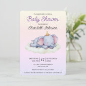 Cute Sleeping Elephant Baby Shower Invitation Kaart (Staand voorkant)
